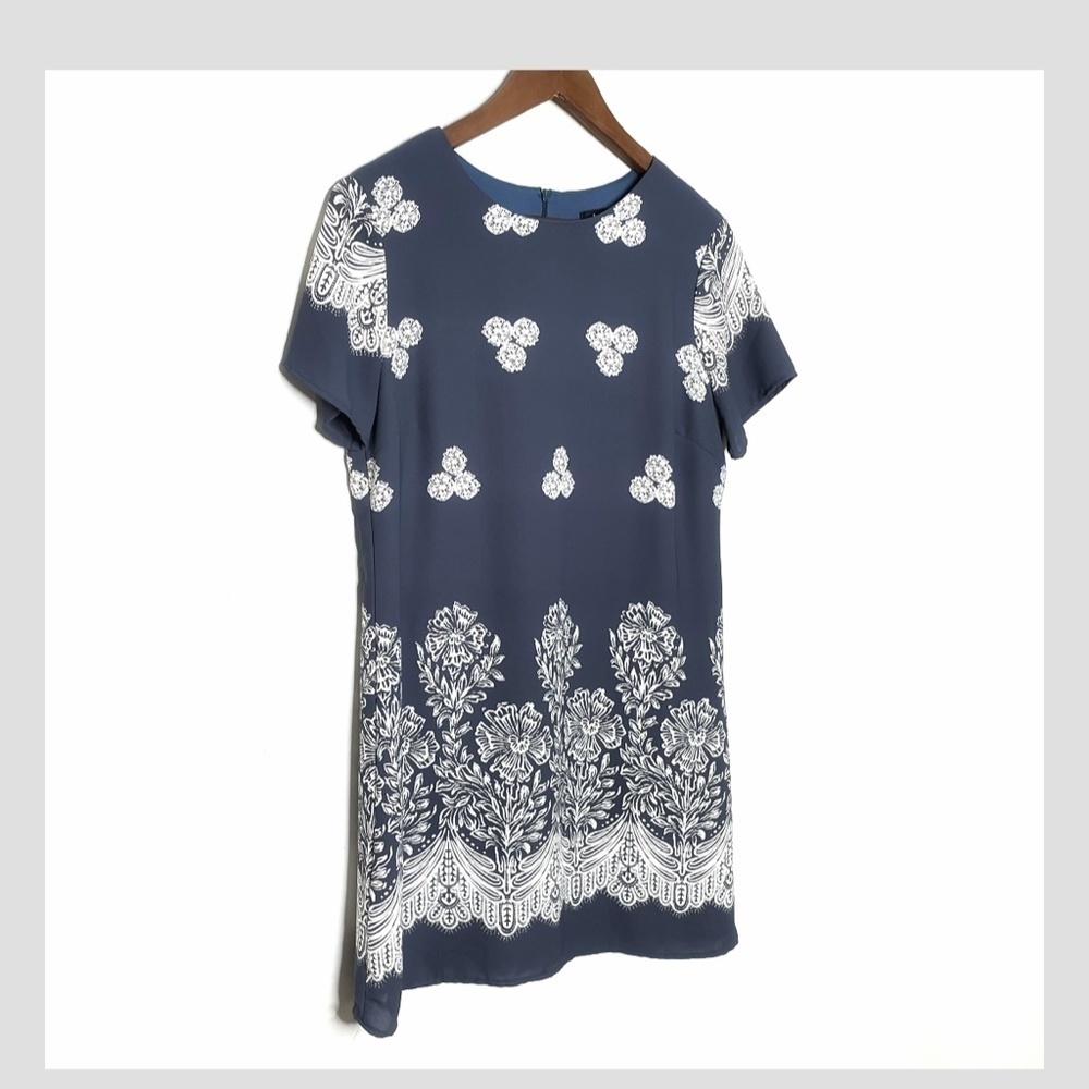 Lulus Riverside State Blue Floral Print Shift Dress Short Sleeve Mini Length - Picture 11 of 16